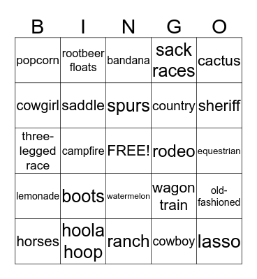 Old-Fashioned Country Picnic Bingo Card