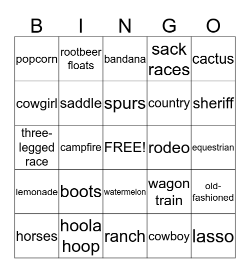 Old-Fashioned Country Picnic Bingo Card