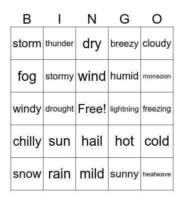 Weather and Climate Bingo Card