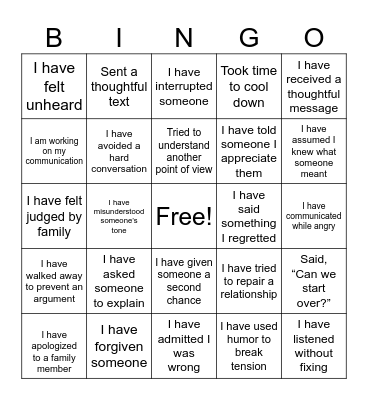 Family and Communication Bingo Card