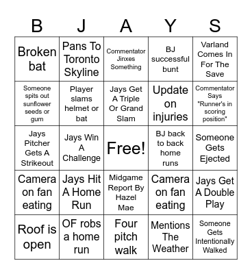 BLUE JAY BINGO Card