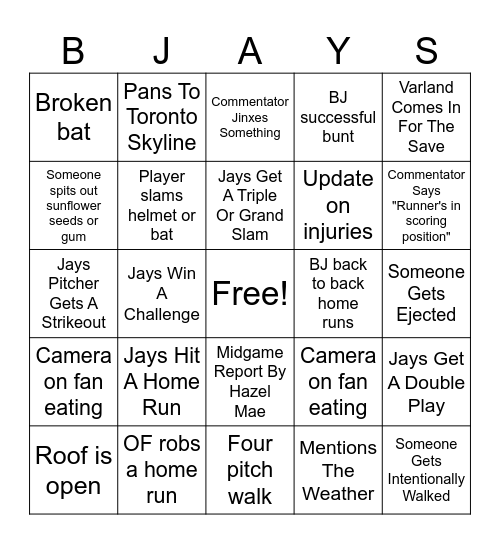 BLUE JAY BINGO Card