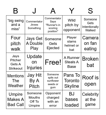 BLUE JAY BINGO Card