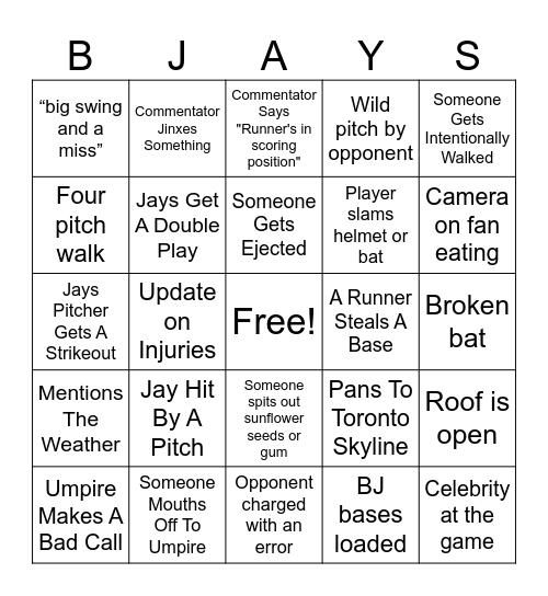 BLUE JAY BINGO Card