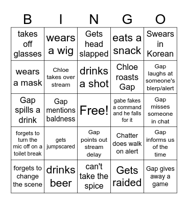 BingointheGap Bingo Card