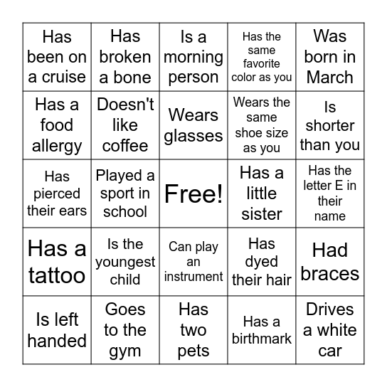 Find someone who... Bingo Card