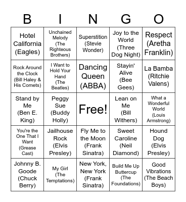 Music Bingo Card