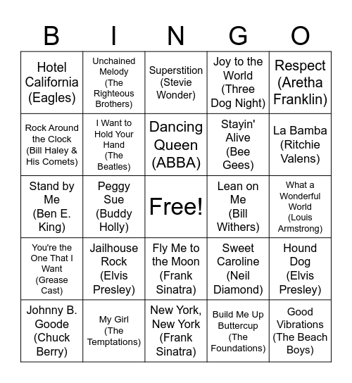 Music Bingo Card