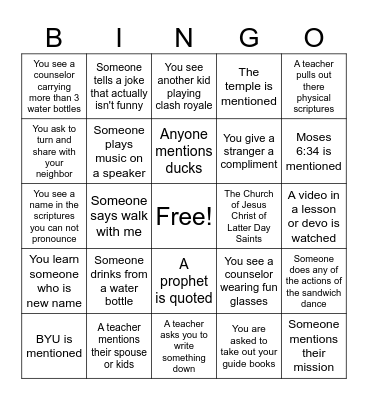 FSY Bingo Card