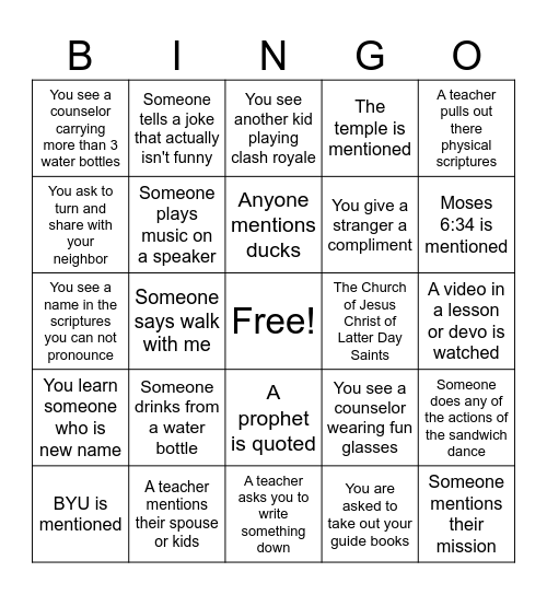 FSY Bingo Card