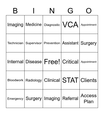 Veterinary BINGO Card