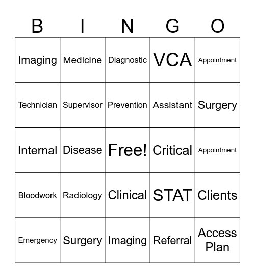 Veterinary BINGO Card