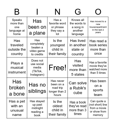 Life Bingo Card