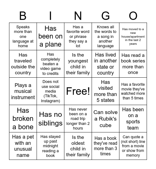 Life Bingo Card