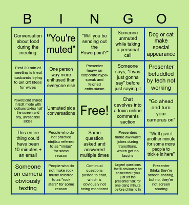 Department Meeting Bingo Card