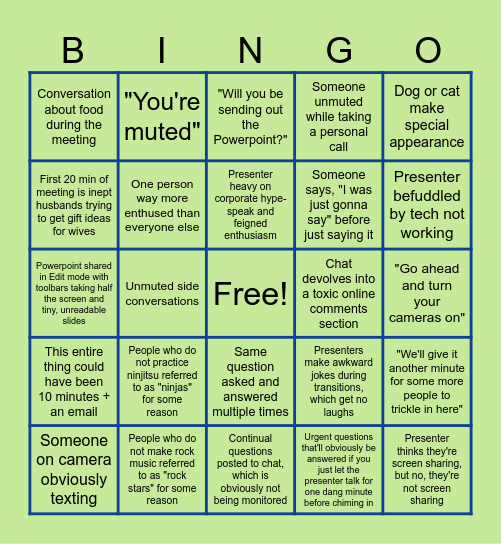 Department Meeting Bingo Card
