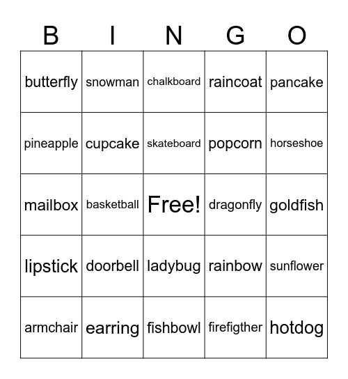 Compound Words Bingo Card