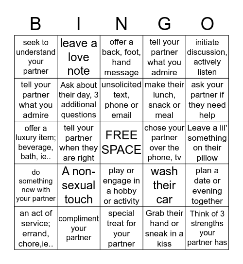 Bingo for Couples Bingo Card