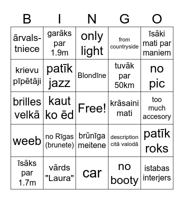 Tinder Bingo Card