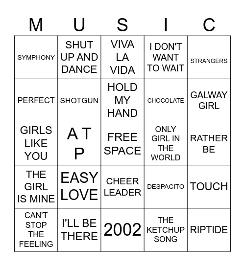 ROCKIN WITH RICHIES VIDEO MUSIC BINGO Card