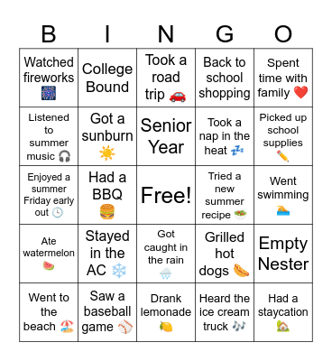 End of Summer- GAME#3 Bingo Card