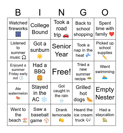End of Summer- GAME#3 Bingo Card