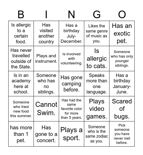 Welcome Back 2026/2027! Bingo Card