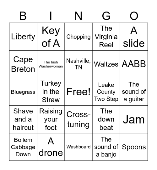 Fiddle Bingo Card