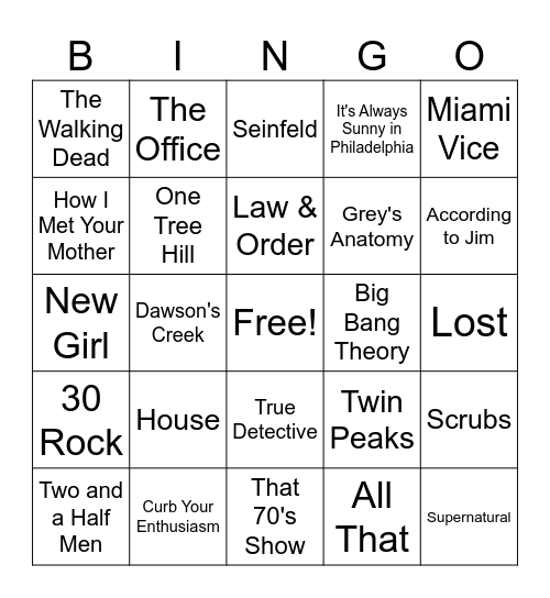 More TV Themes! Bingo Card
