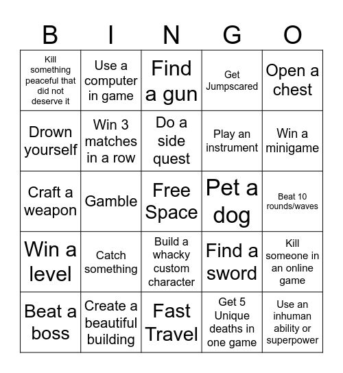 All Video Games Bingo Card