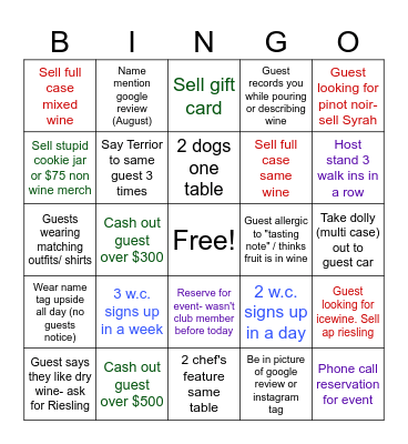 FAW staff Bingo August Bingo Card