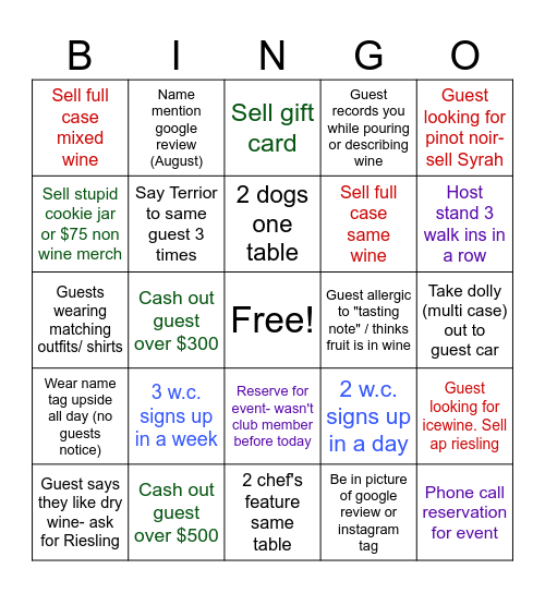 FAW staff Bingo August Bingo Card