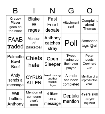 Sh'Dynasty FFB Bingo Card
