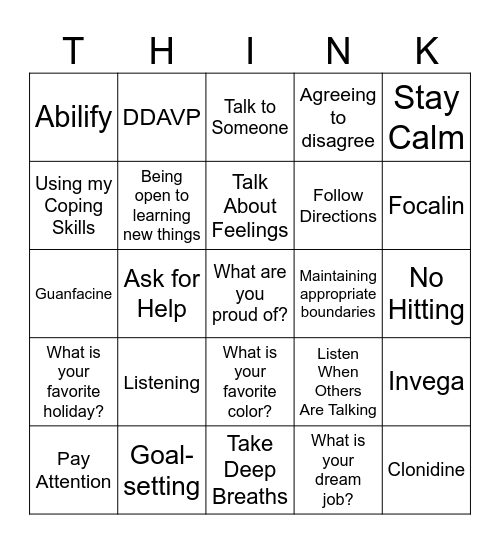 Therapy Bingo Card