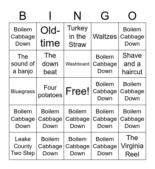 Fiddle Bingo Card