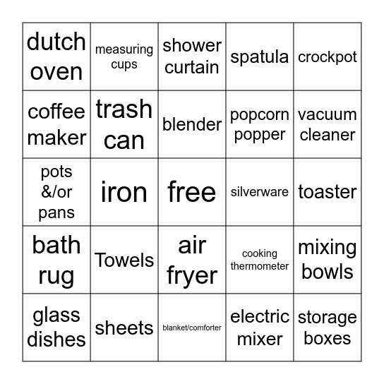 Bridal Bingo Card
