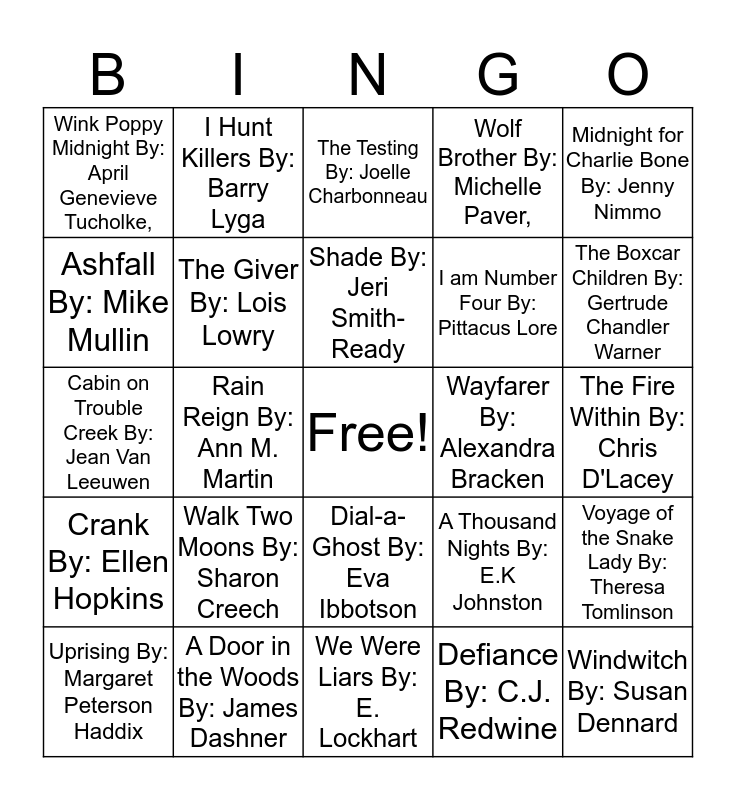 Teen Bingo Card