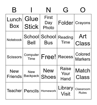 Back To School Bingo Card