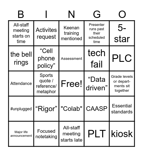 Professional Development Bingo Card