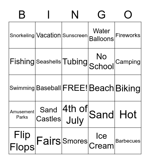 Mr. Biddle Summer Bingo Card