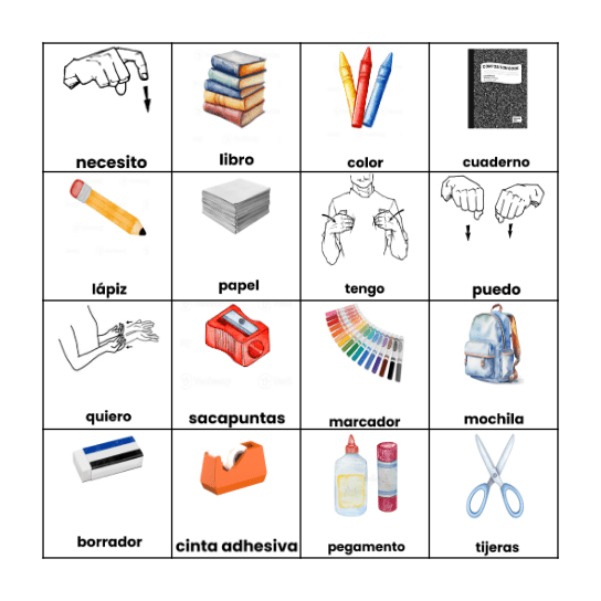Vamos a la clase de español Bingo Card