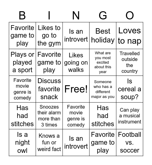 Mingle Bingo Card