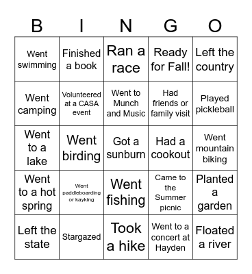 Advocate Picnic Bingo Card