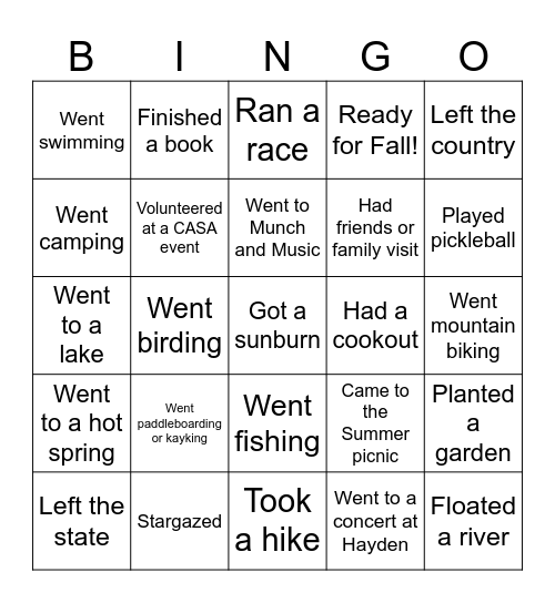 Advocate Picnic Bingo Card