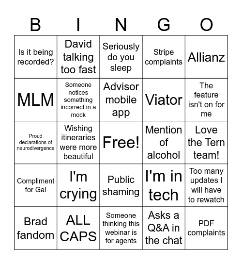 Agency webinar BINGO! Bingo Card