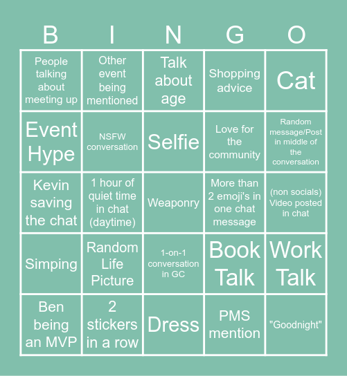 RF Chat Bingo 2 Bingo Card