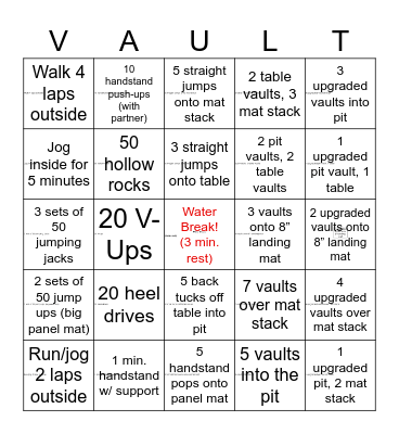 Vault Bingo Card