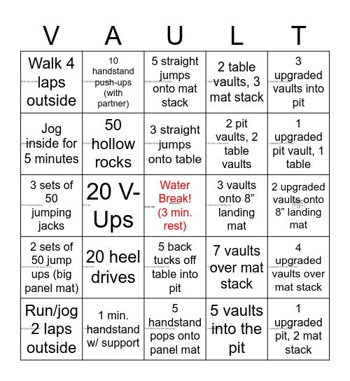 Vault Bingo Card