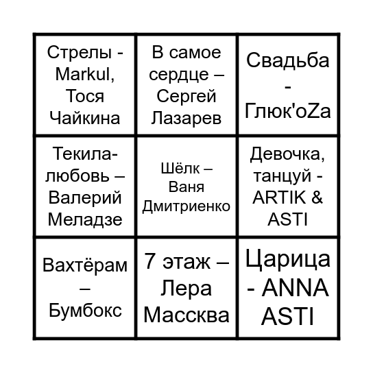 Свадебное бинго Виктории и Егора Bingo Card