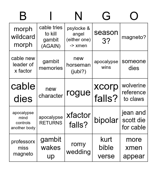 xmen 97 episode 9 (finale) Bingo Card